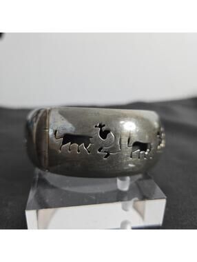 Vintage Mexico Sterling Silver Story Teller Bull Fight Cutout Hinged Bracelet